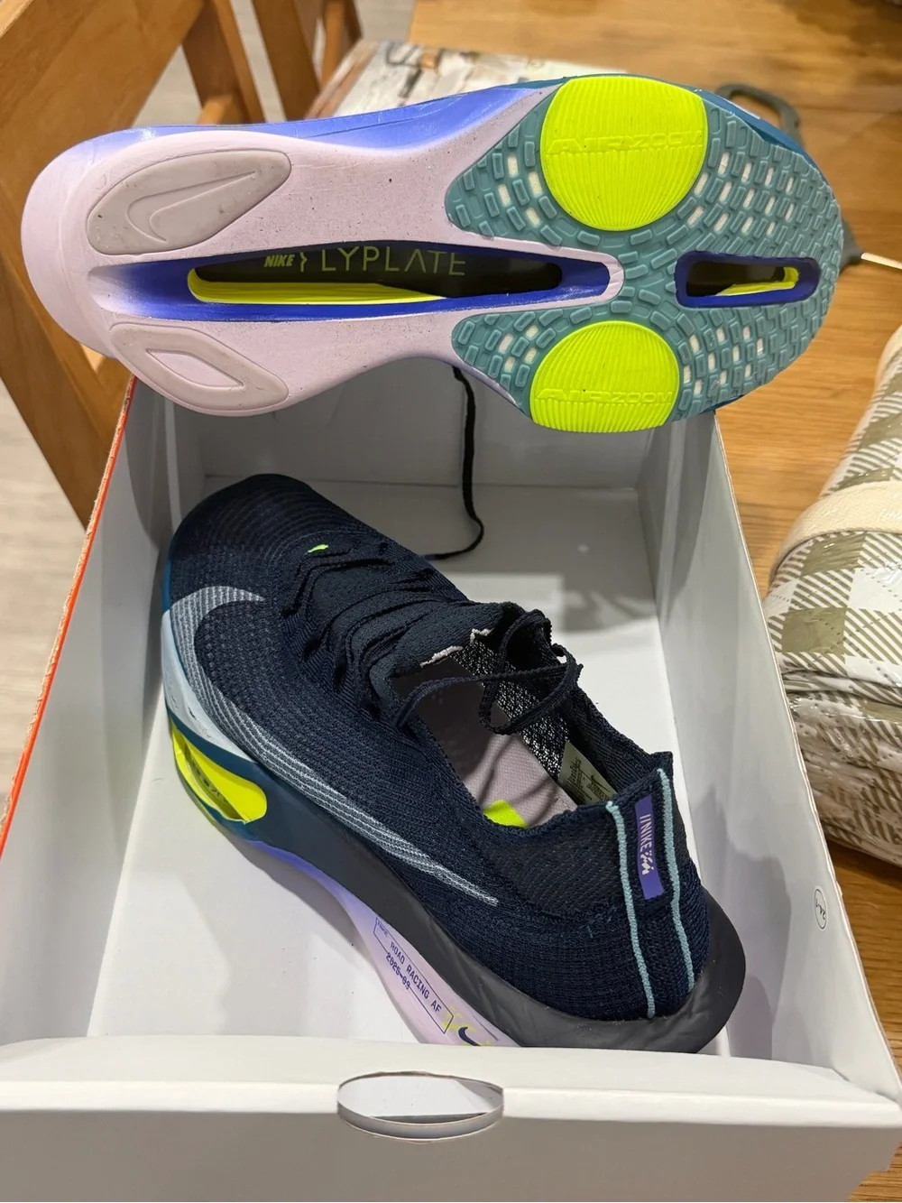 Brand New Nike Alphafly 3 Next % Air Zoom Navy with Bright Blue and Neon Yellow